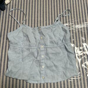 Brandy Melville Blue linen button up babydoll tank top